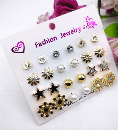 (12 X Studs Pair) Trendy Artificial Stones Ear Studs – Black Star