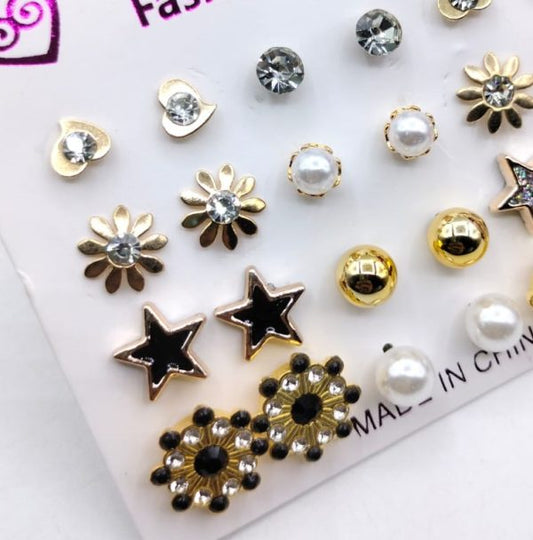 (12 X Studs Pair) Trendy Artificial Stones Ear Studs – Black Star