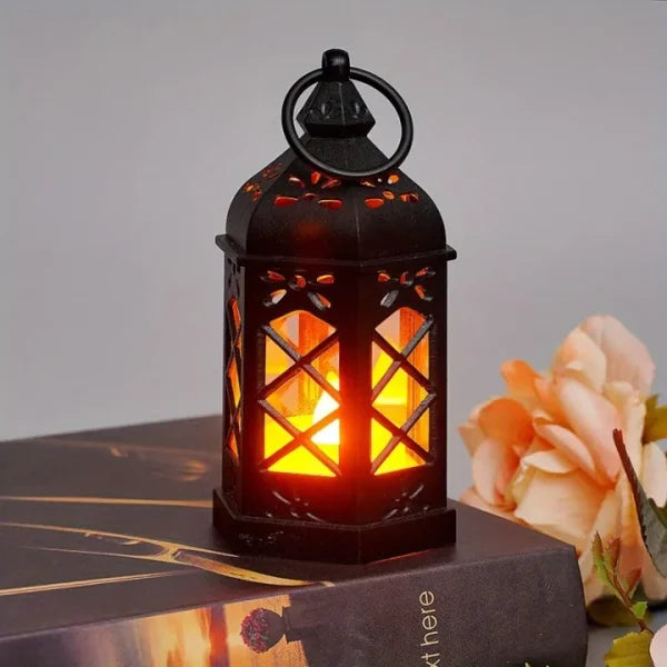 Antique Black Candle Lamp Atmosphere Decoration Creative Gift Hexagonal Wind Lamp Candle Lamp Led Wind Lamp Portable Small Horse Lamp