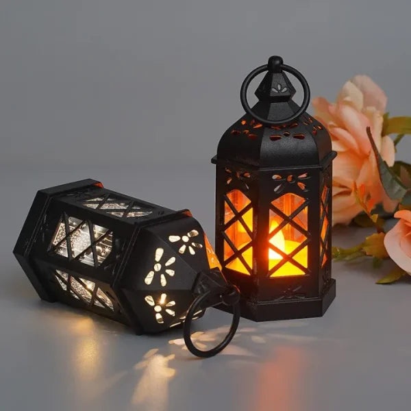 Antique Black Candle Lamp Atmosphere Decoration Creative Gift Hexagonal Wind Lamp Candle Lamp Led Wind Lamp Portable Small Horse Lamp