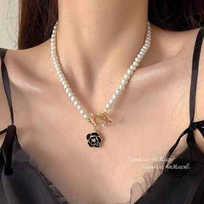 Elegant Korean Camellia Pendant Light Luxury Niche Pearl For Girls