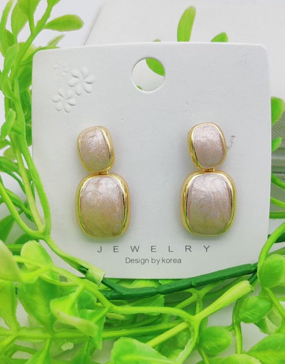 Imported Elegant Dual-tone Rectangular Drop Earrings