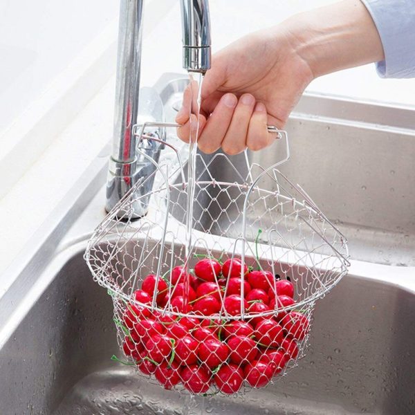 Colander, Mesh Steam Rinse Strain Fry Basket Deep Fryer