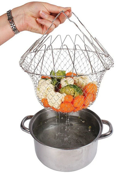 Colander, Mesh Steam Rinse Strain Fry Basket Deep Fryer