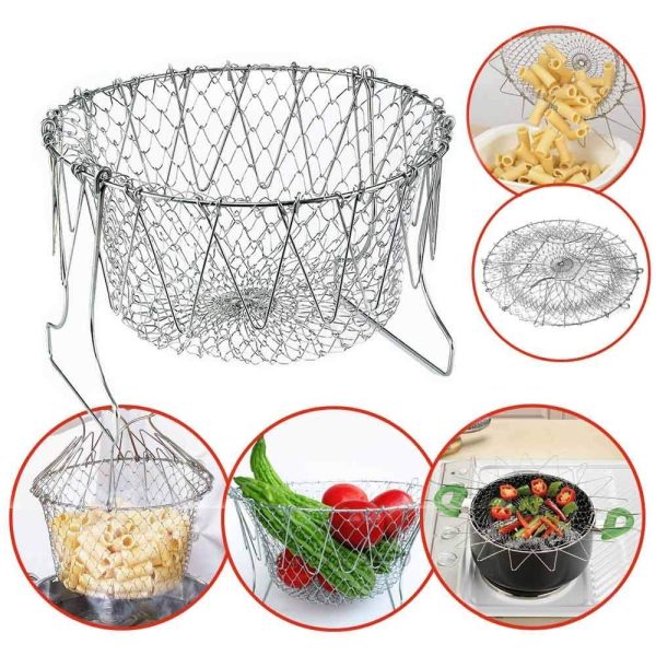 Colander, Mesh Steam Rinse Strain Fry Basket Deep Fryer